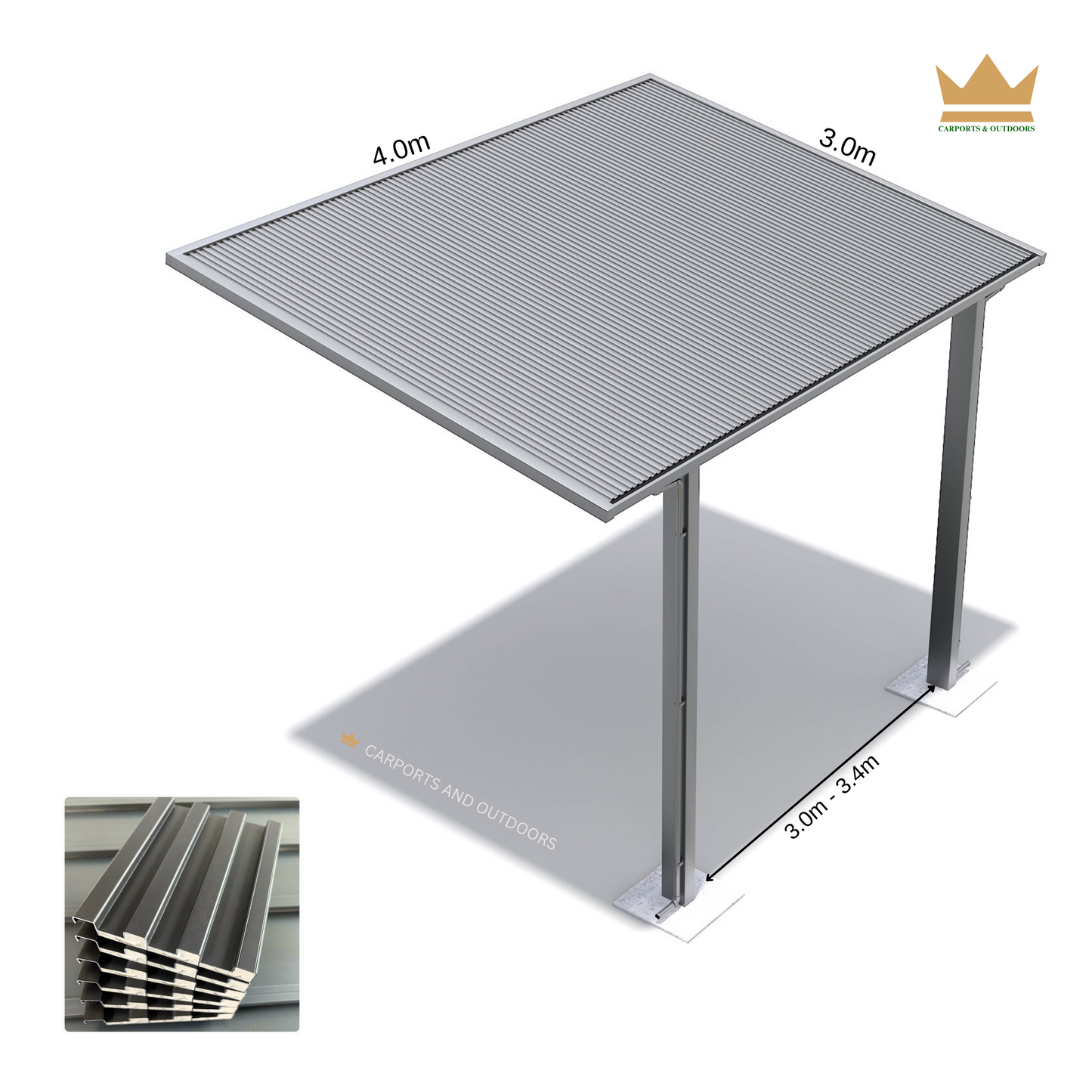 Carport or Pergola with insulated roof panels 3.0m x 4.0m