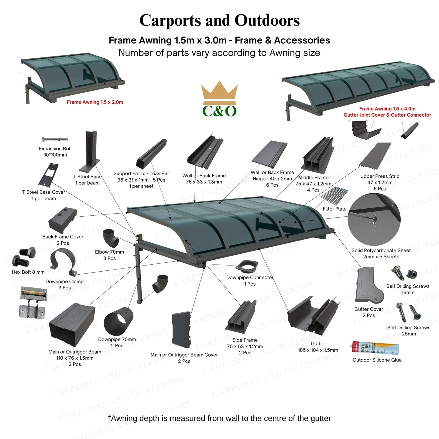 Aluminium Frame Awning - WHITE