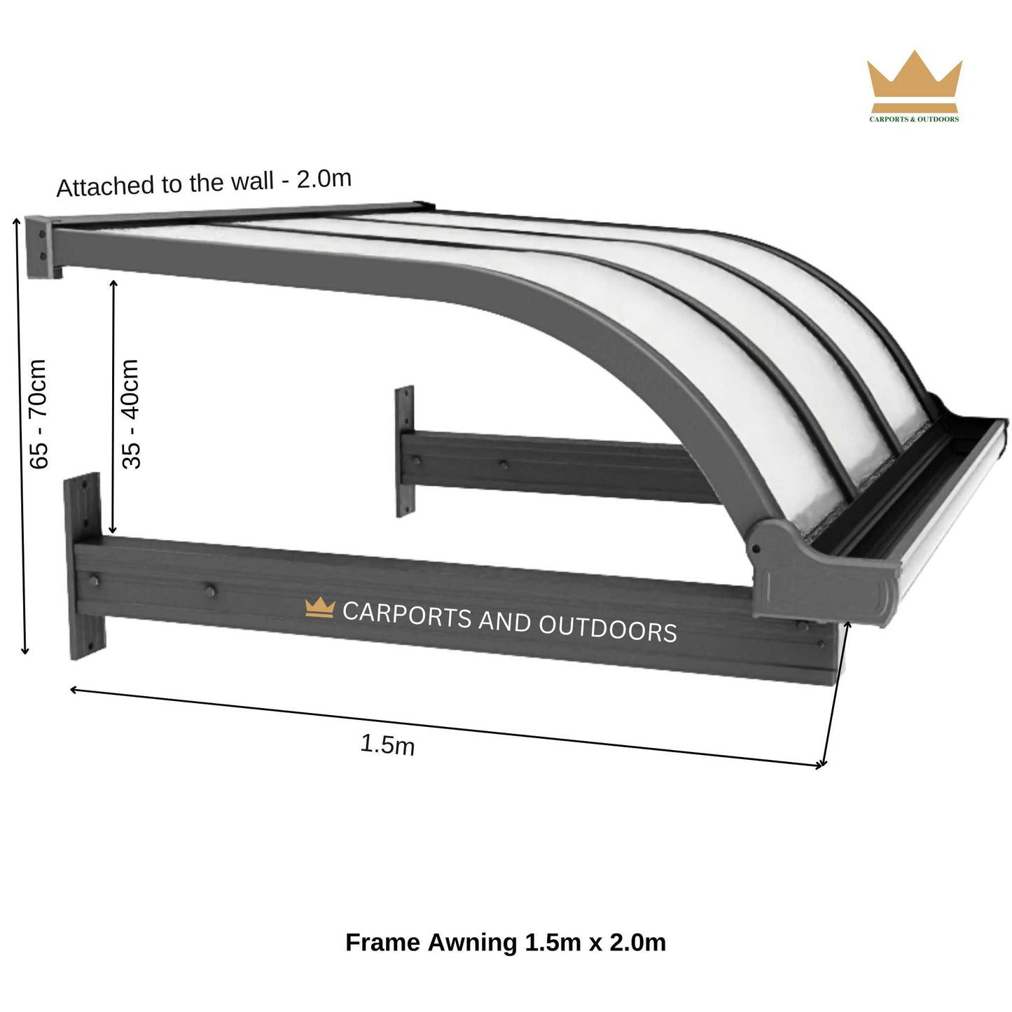 Aluminium Frame Awning 1.5m x 2.0m Grey with LG PC Sheets