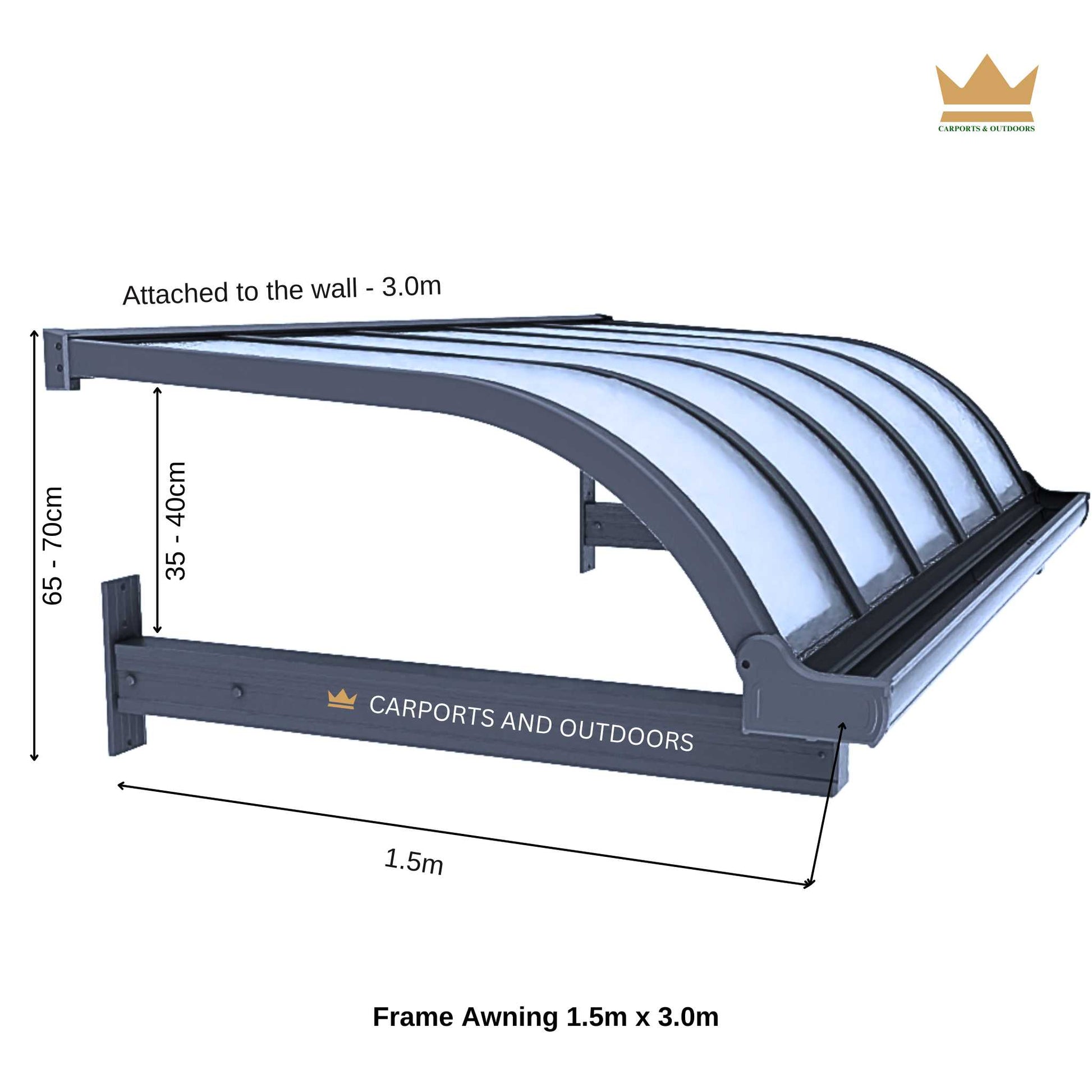 Aluminium Frame Window Awning 1.5m x 3.0m Grey
