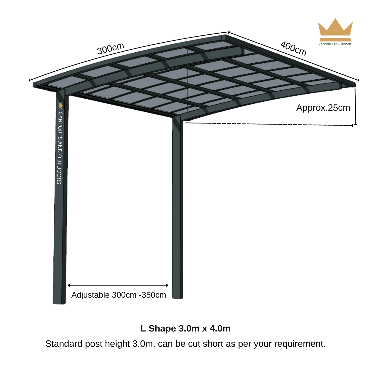 L Shape Cantilever Carport Kit - WHITE - Carports and Outdoors Aus