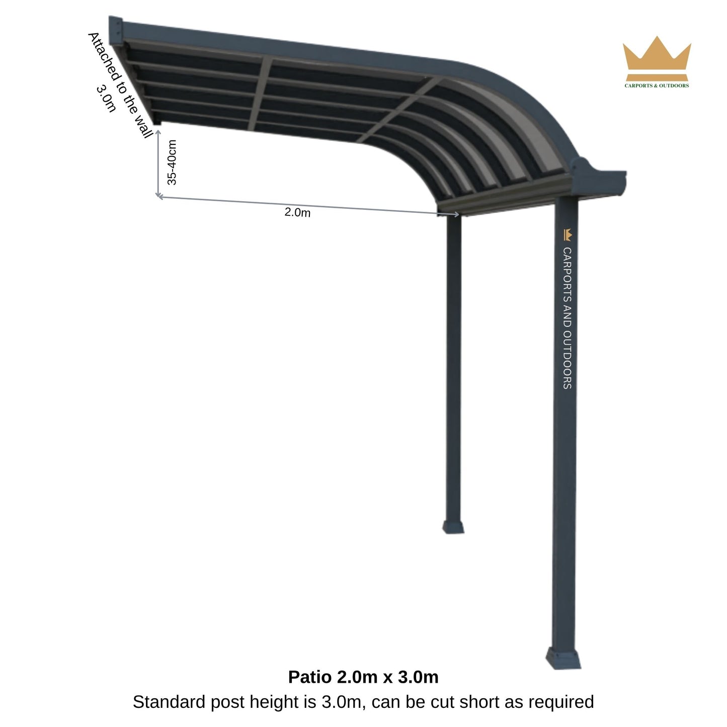 Aluminium Patio cover kit, Grey Frame with Light Grey PC Sheets 2.0m x 3.0m Pergola kit
