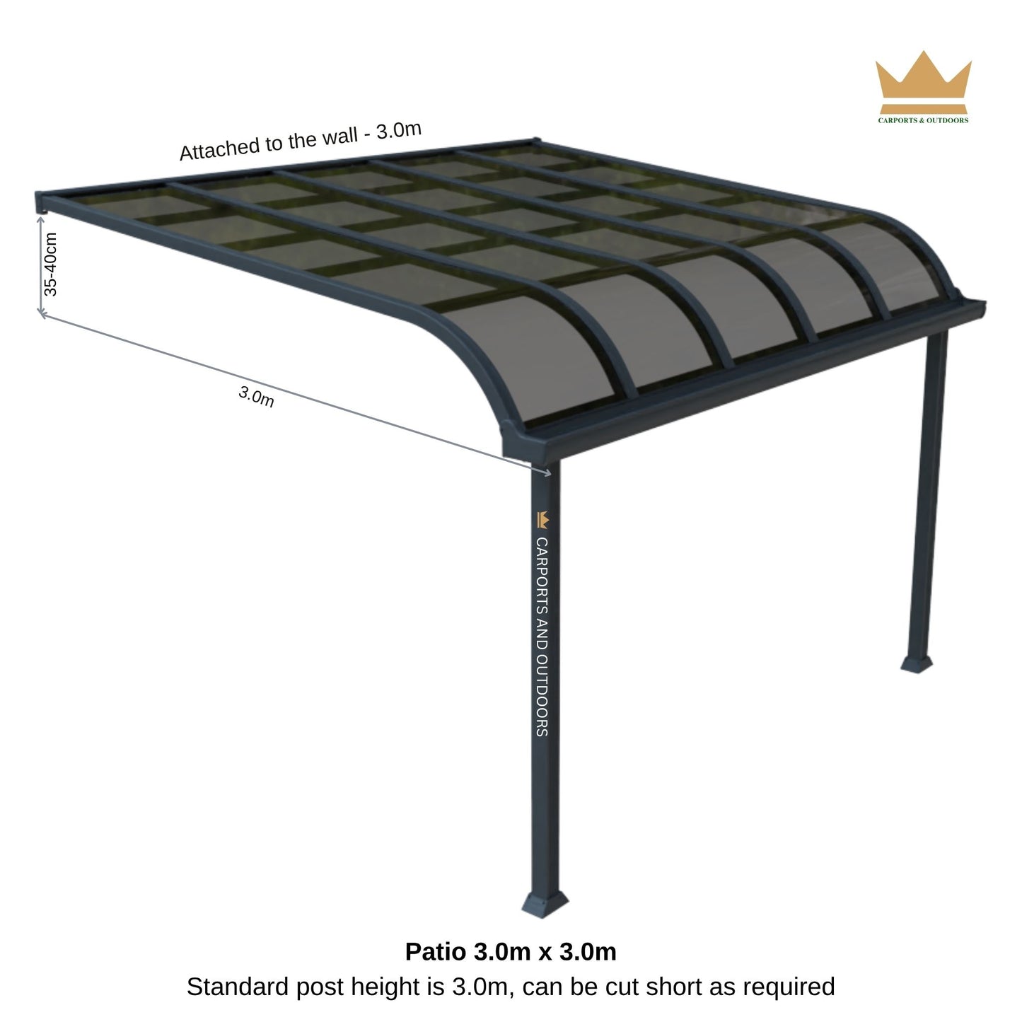 Aluminium Patio cover kit, Grey Frame with Dark Grey PC Sheets 3.0m x 3.0m in NSW