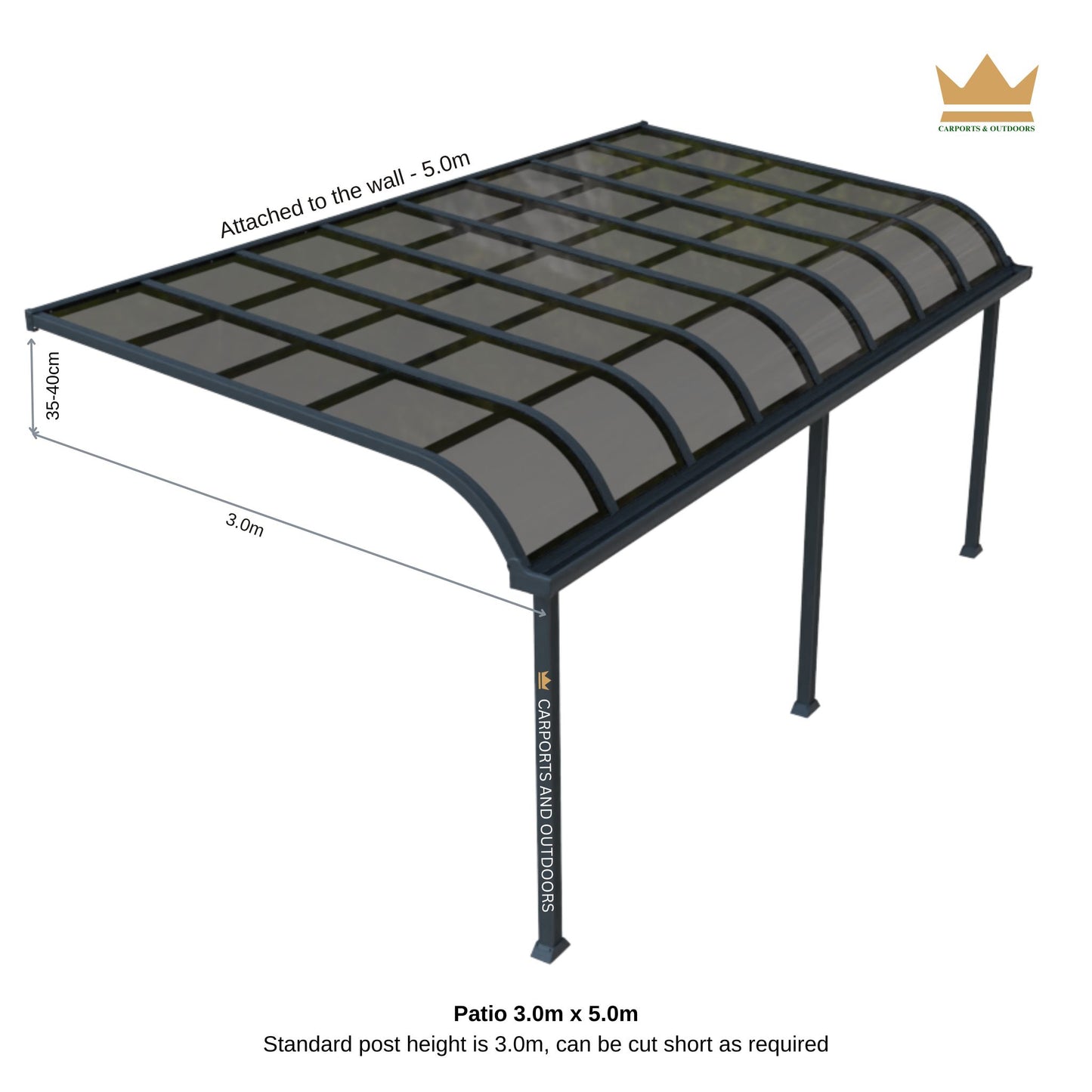 Aluminium Patio cover kit, Grey Frame with Dark Grey PC Sheets 3.0m x 5.0m in NSW