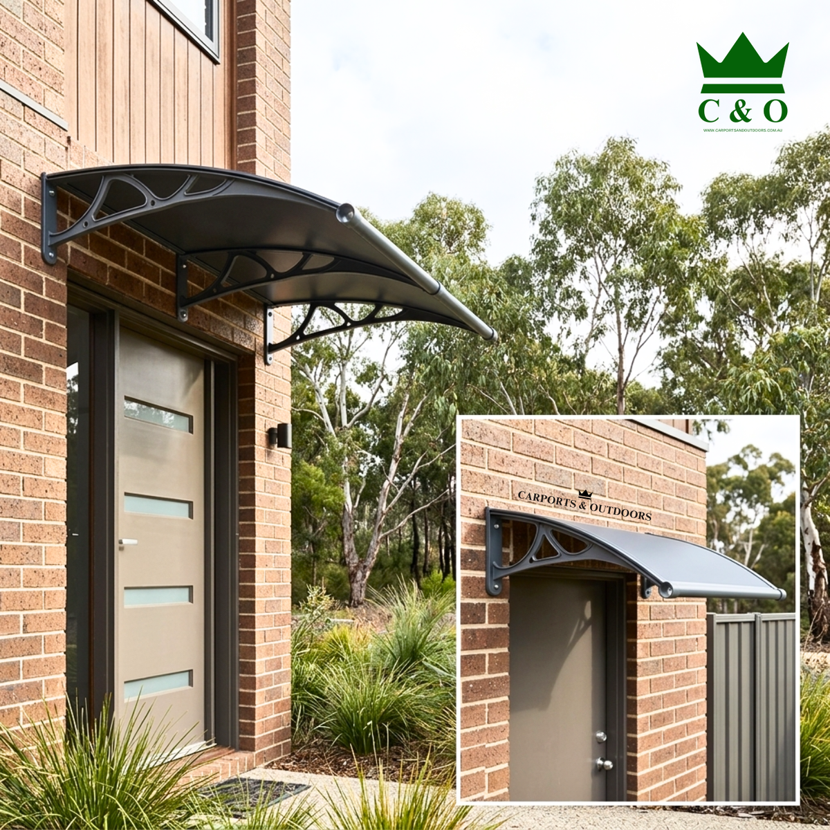 Aluminium Bracket Awning with Aluminium Composite Panel in Grey Colour 1.2m x 2.0m