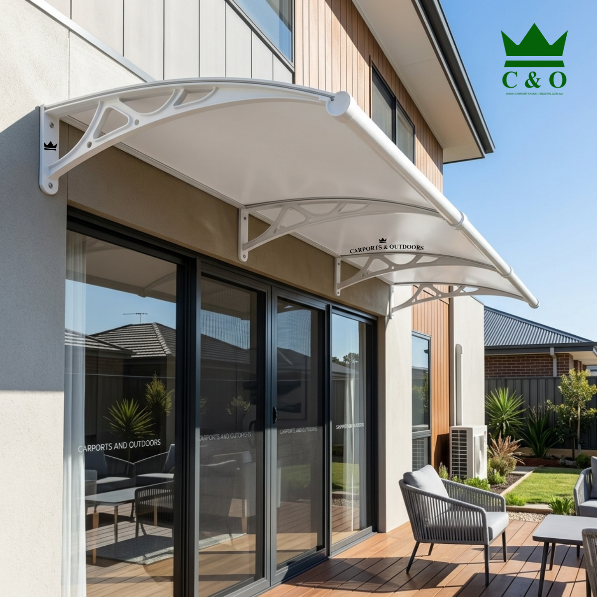 Aluminium Bracket Awning with Aluminium Composite Panel in White Colour 1.0m x 3.0m