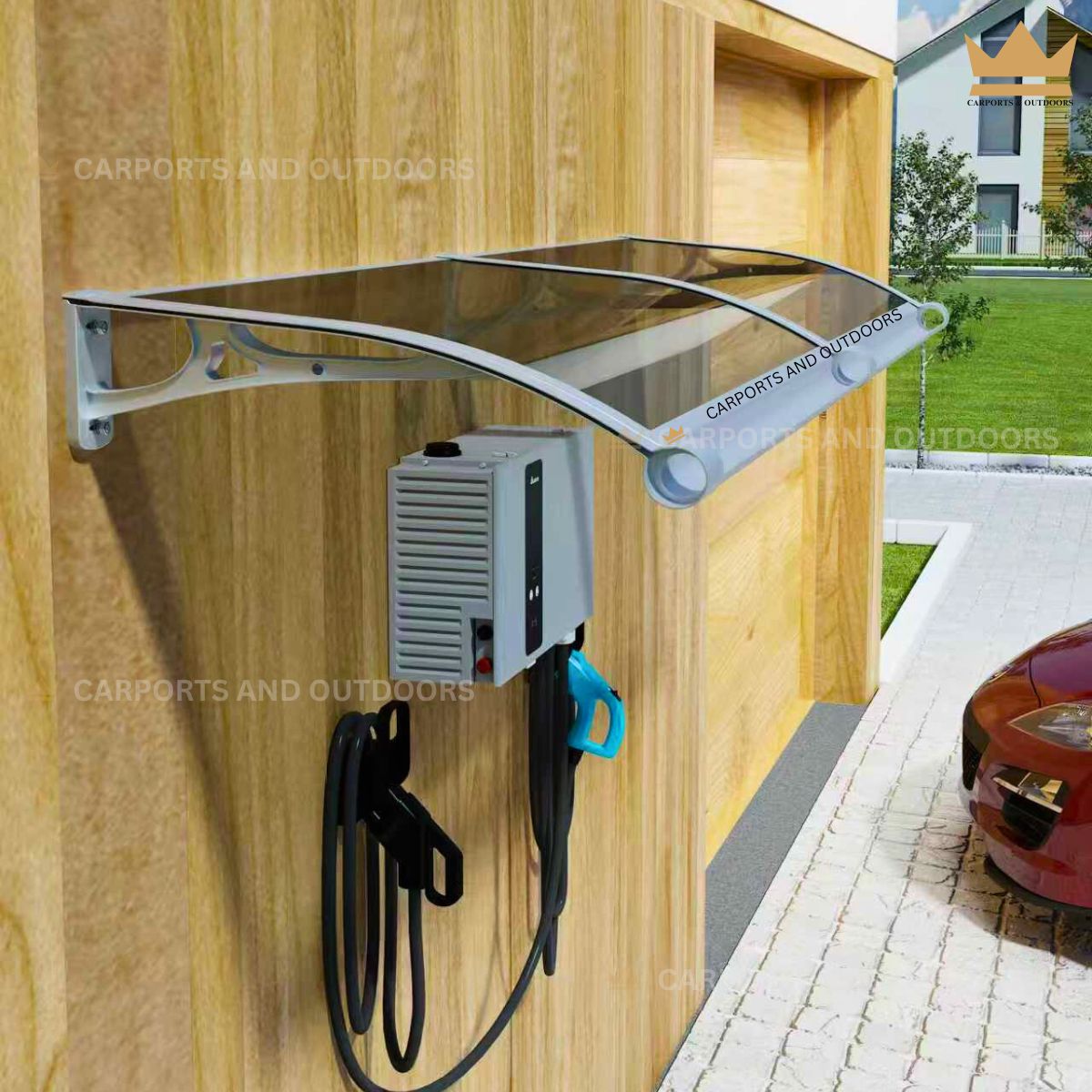 Aluminium Awnings to protect the EV Charger from Sun and rain