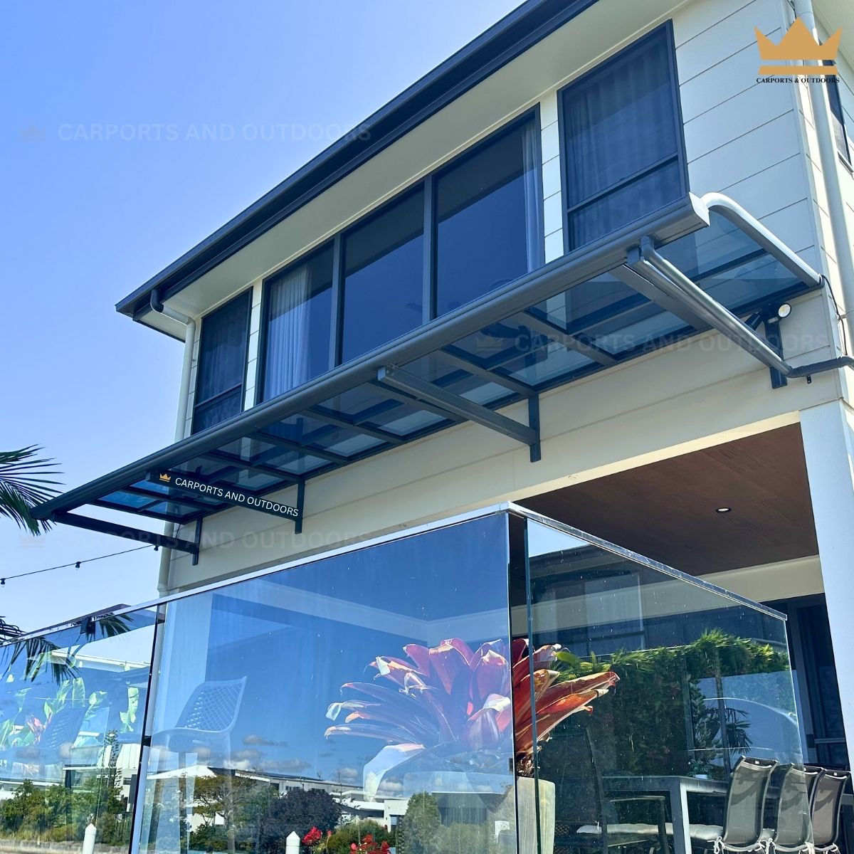 Aluminium Frame Awnings 1.5 x 6.0m Grey with Light Grey Transparent in Pelican Waters QLD 4551
