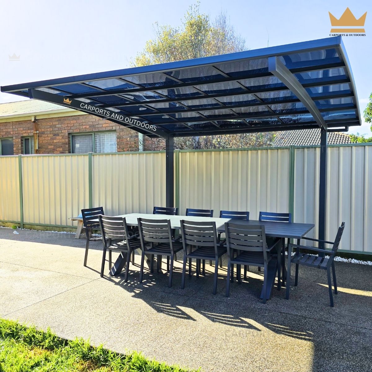 L Shape 3m x 4m Cantilever Pergola Grey Frame with Dark Grey Transparent Sheets in Altona Meadows VIC 3028