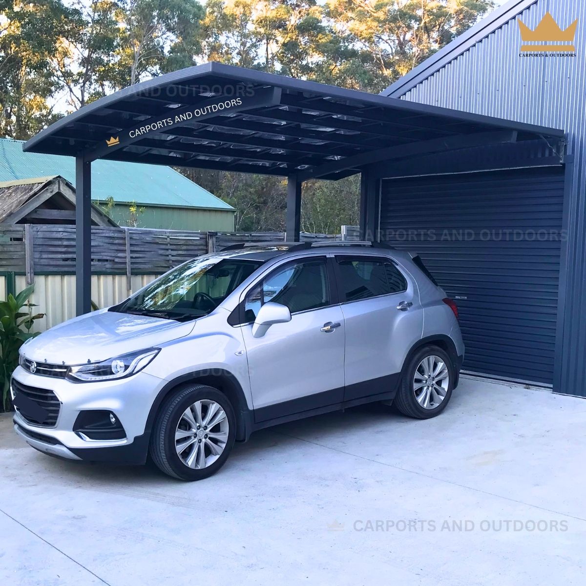 L Shape Carport 3m x 4m Grey Frame with  Dark Grey Transparent Sheets in Basin View NSW 2540
