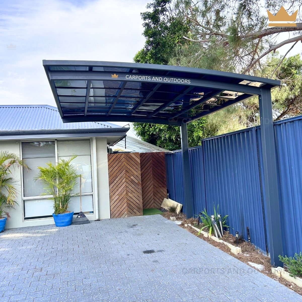 L Shape 3m x 4m Cantilever Carport Grey Frame with Dark Grey Transparent Sheets in Heathridge WA 6027