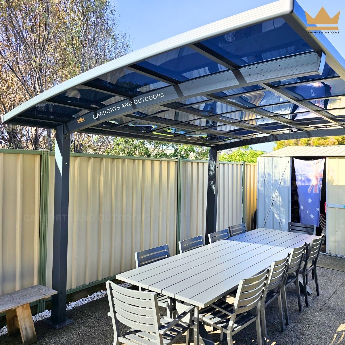 L Shape 3m x 4m Cantilever Pergola Grey Frame with Dark Grey Transparent Sheets in Altona Meadows VIC 3028