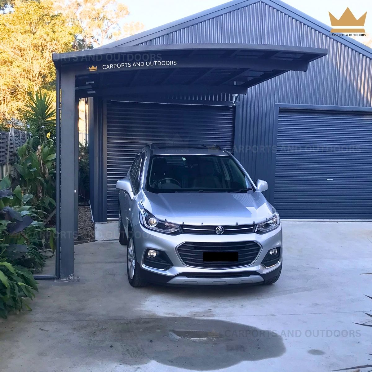 L Shape 3m x 4m Cantilever Carport Grey Frame with Dark Grey Transparent Sheets in Basin View NSW 2540