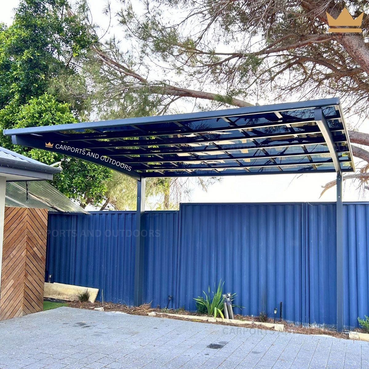 L Shape 3m x 4m Cantilever Carport Grey Frame with Dark Grey Transparent Sheets in Heathridge WA 6027