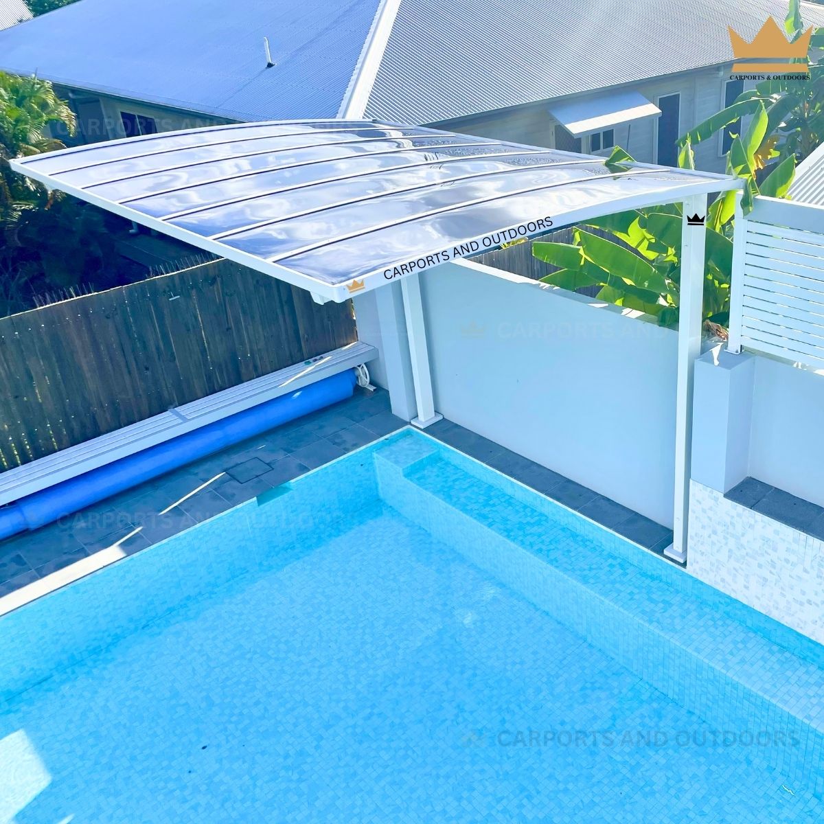 L Shape 3m x 4m Cantilever Pergola White Frame with Dark Grey Transparent Sheets in West End QLD 4810