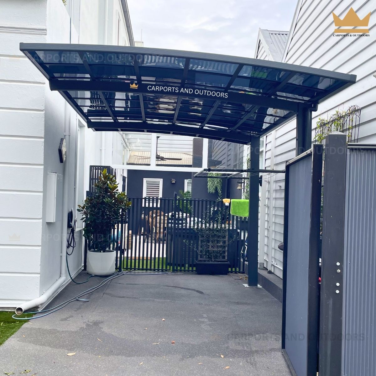 L Shape 3m x 5m Cantilever Carport Grey Frame with Dark Grey Transparent Sheets in Port Melbourne VIC 3207