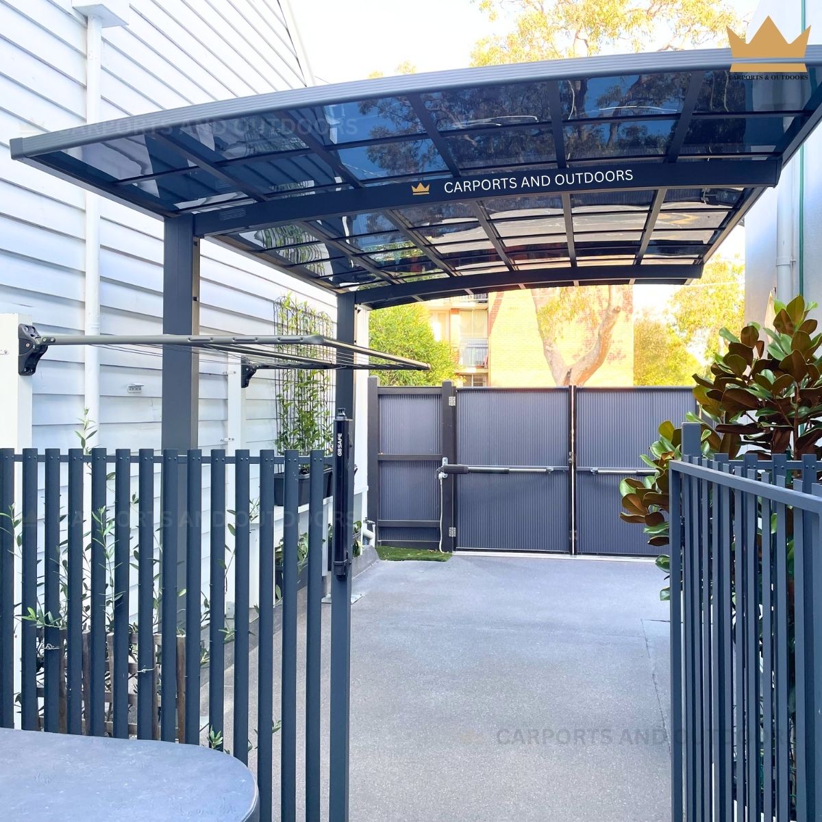 L Shape 3m x 5m Cantilever Carport Grey Frame with Dark Grey Transparent Sheets in Port Melbourne VIC 3207