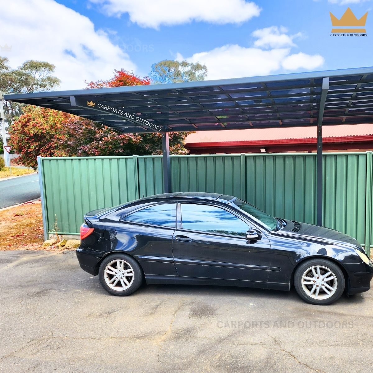 L Shape 3m x 5m Cantilever Carport Grey Frame with Dark Grey Transparent Sheets in Spring Gully VIC 3550