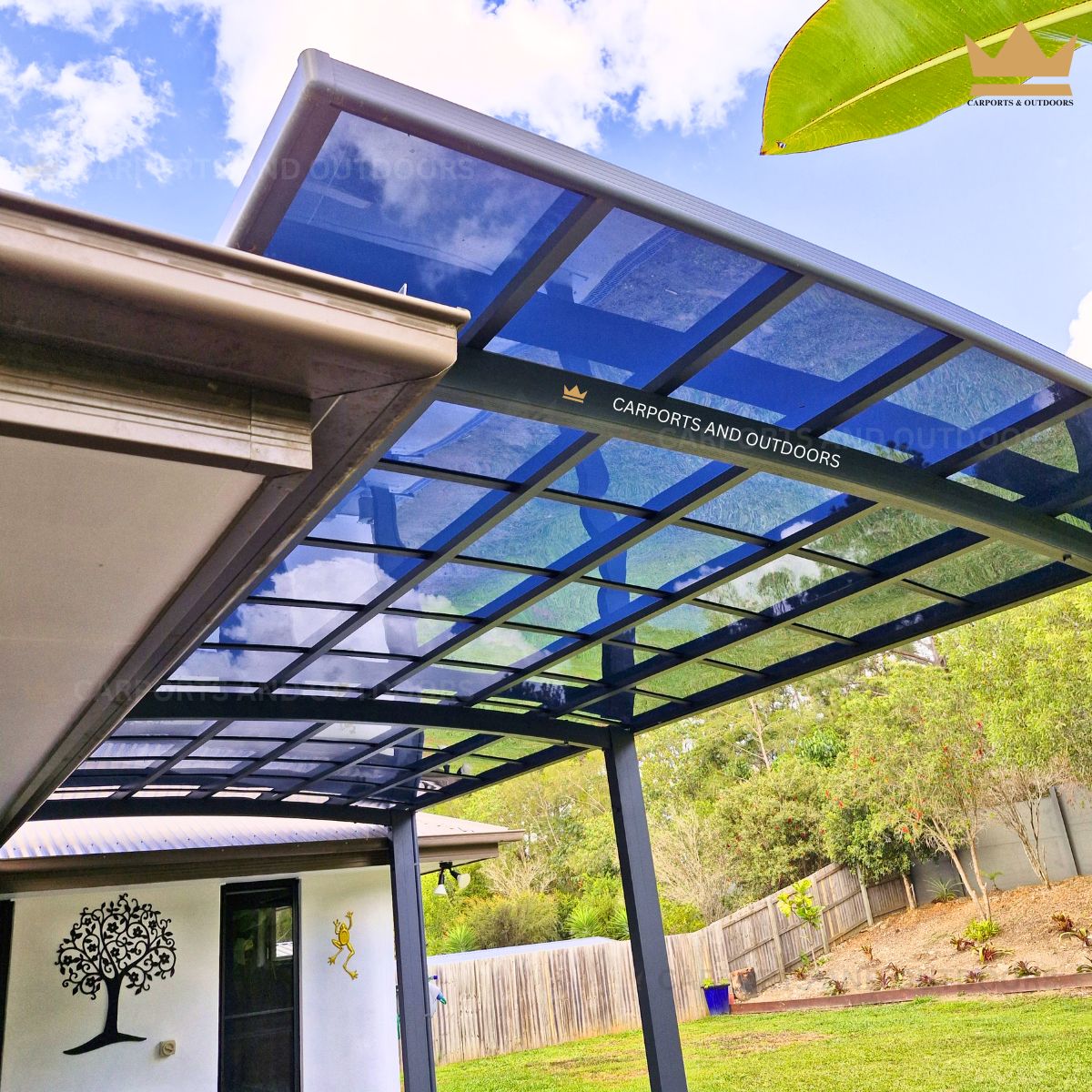 L Shape 3m x 6m Cantilever Pergola Grey Frame with Light Grey Transparent Sheets in Cooroy QLD 4563