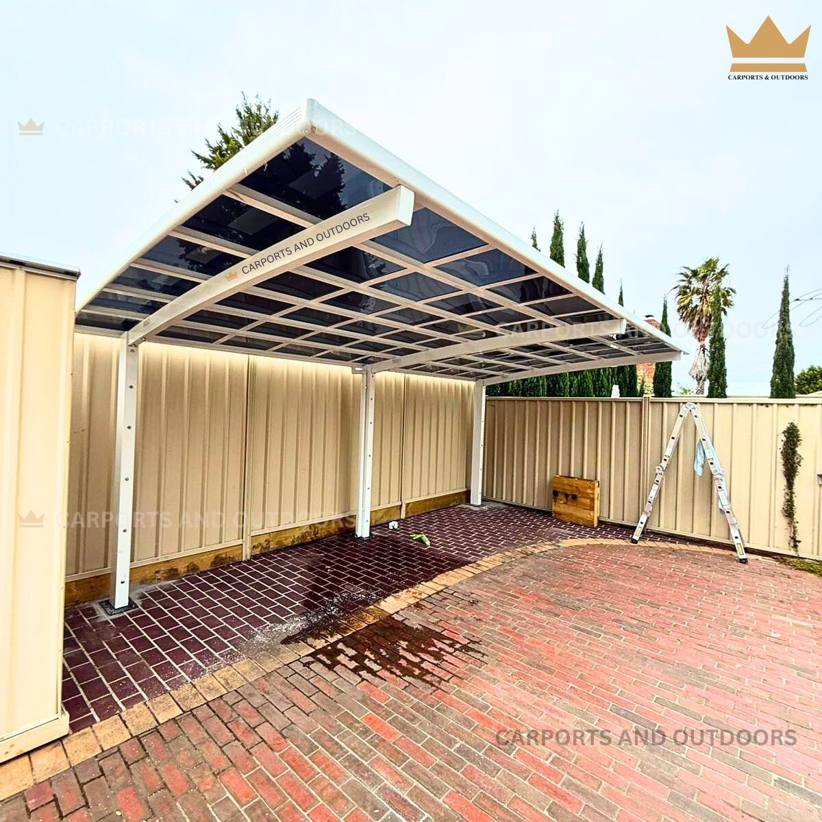 L Shape Cantilever 3.0m x 6.0m Pergola White with Dark Grey Transparent, installed in South Morang, VIC