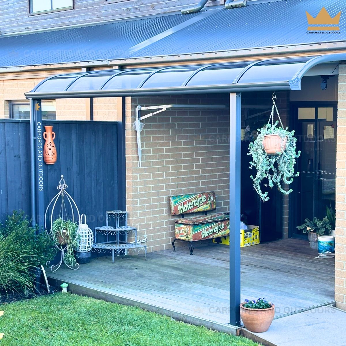Patio Cover 1.5m x 4m Grey Frame with Dark Grey Transparent Sheets in Grovedale VIC 3216