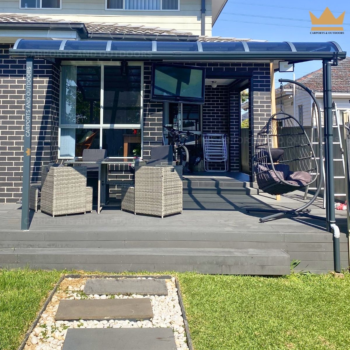 Patio Cover 3m x 4m Grey Frame with Light Grey Transparent Sheets in Miranda NSW 2228