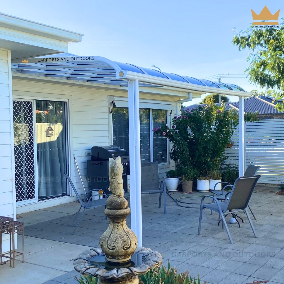 Patio Cover 3m x 4m  White Frame with Light Grey Transparent Sheets Turvey Park NSW 2650