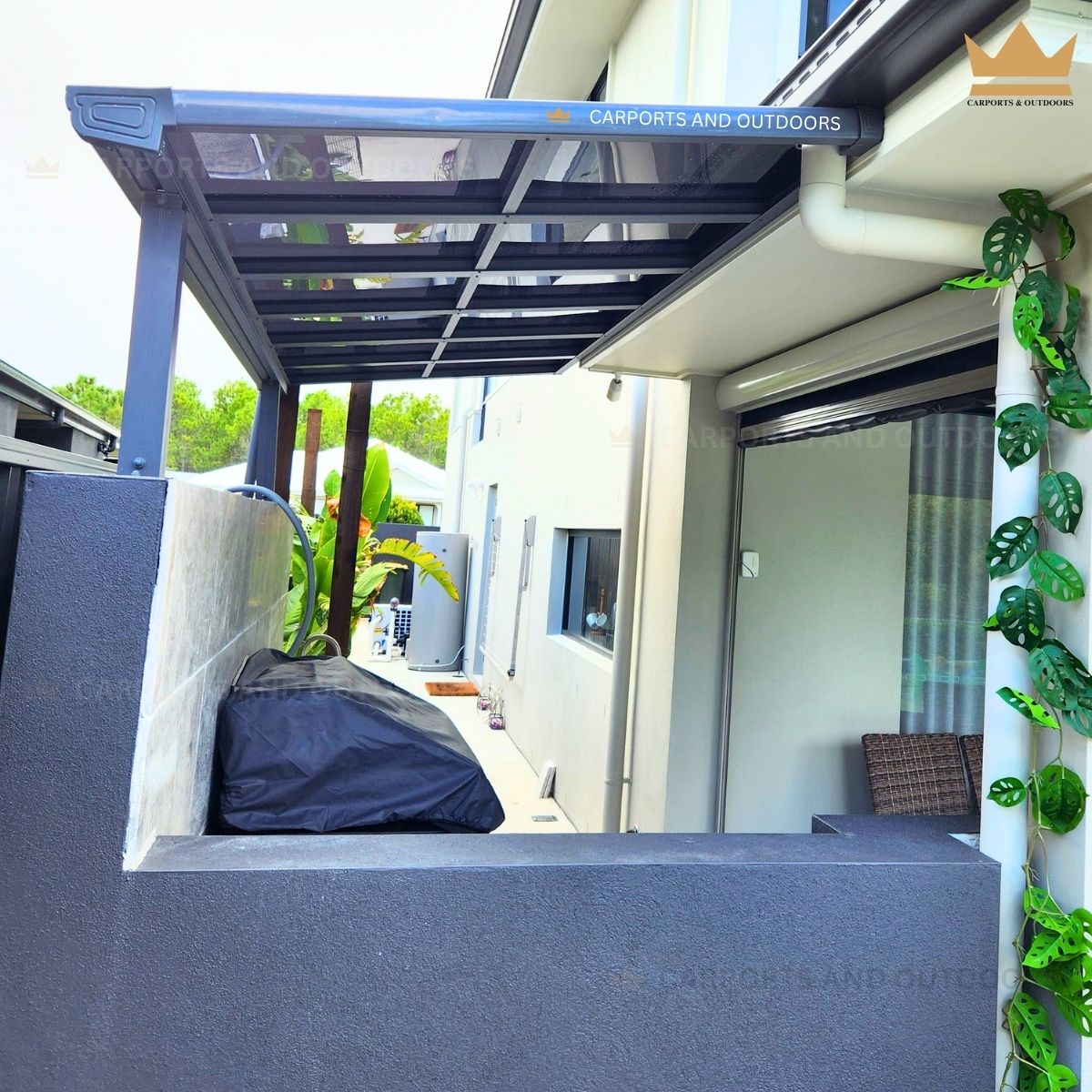 Patio Cover 1.5m x 4m Grey Frame with Dark Grey Transparent Sheets in Banksia Beach QLD 4507