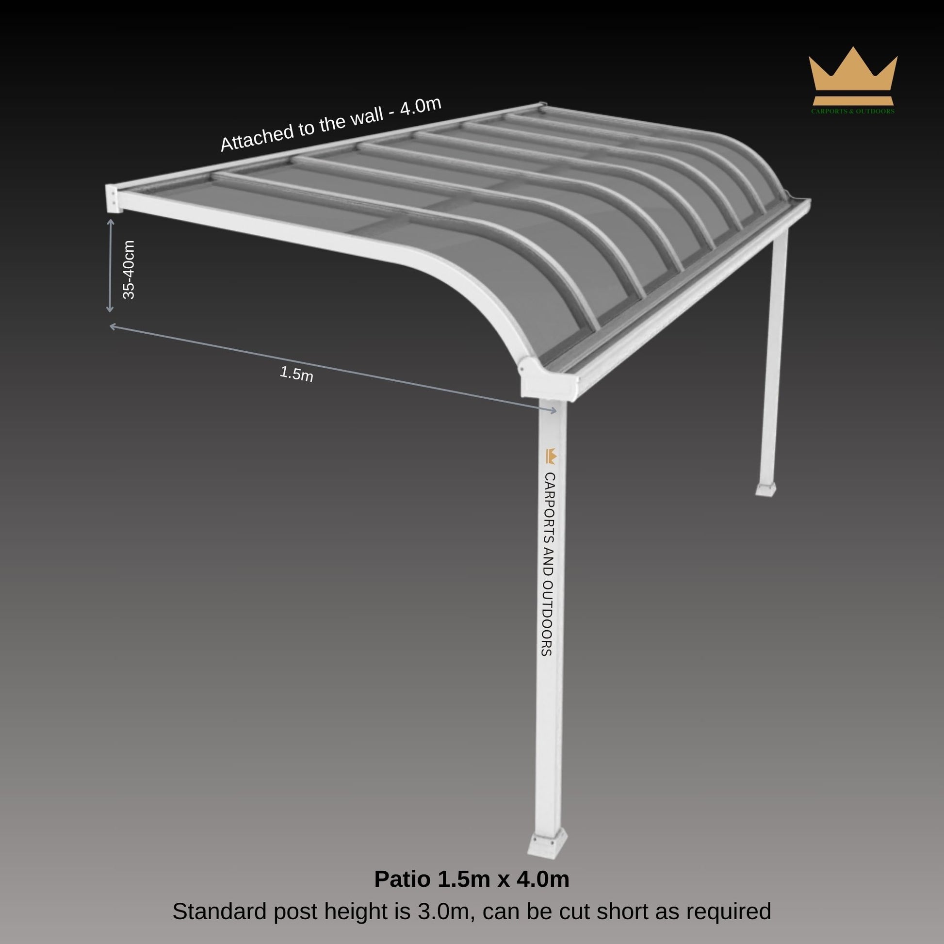 Aluminium Patio cover White frame with polycarbonate sheets 1.5m x 4.0m in Sydney