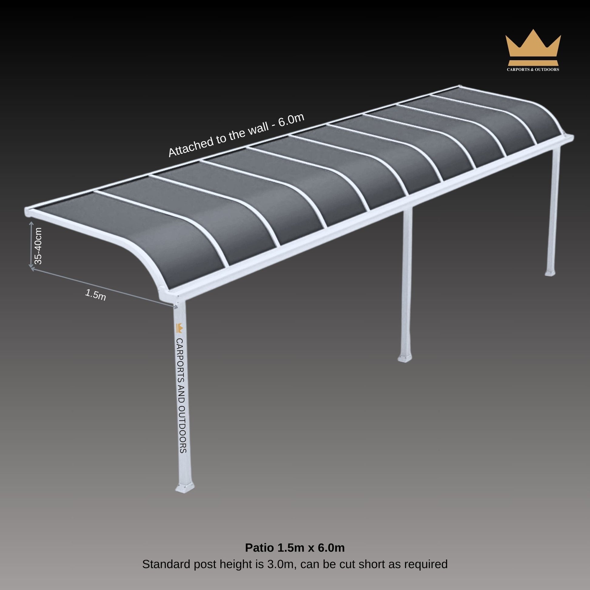 Aluminium Patio cover White frame with polycarbonate sheets 1.5m x 6.0m in Sunshine Coast