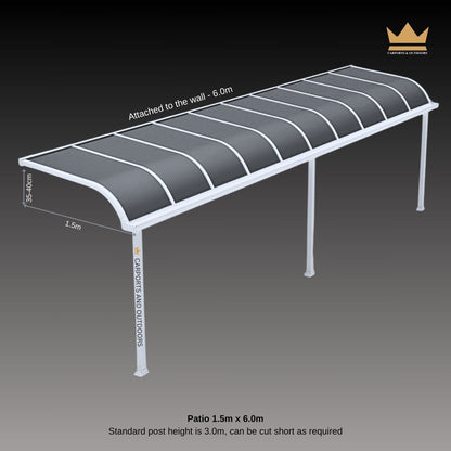 Aluminium Patio cover White frame with polycarbonate sheets 1.5m x 6.0m in Sunshine Coast