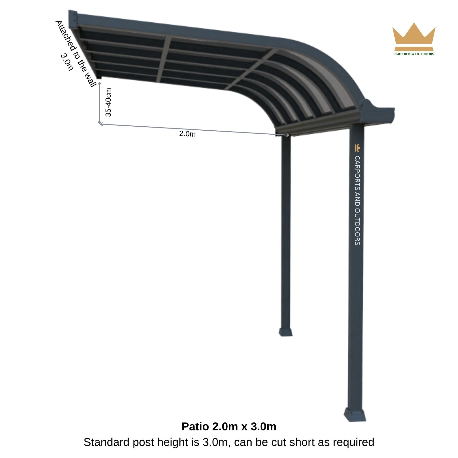 Aluminium Patio cover kit, Grey Frame with Light Grey PC Sheets 2.0m x 3.0m Pergola kit