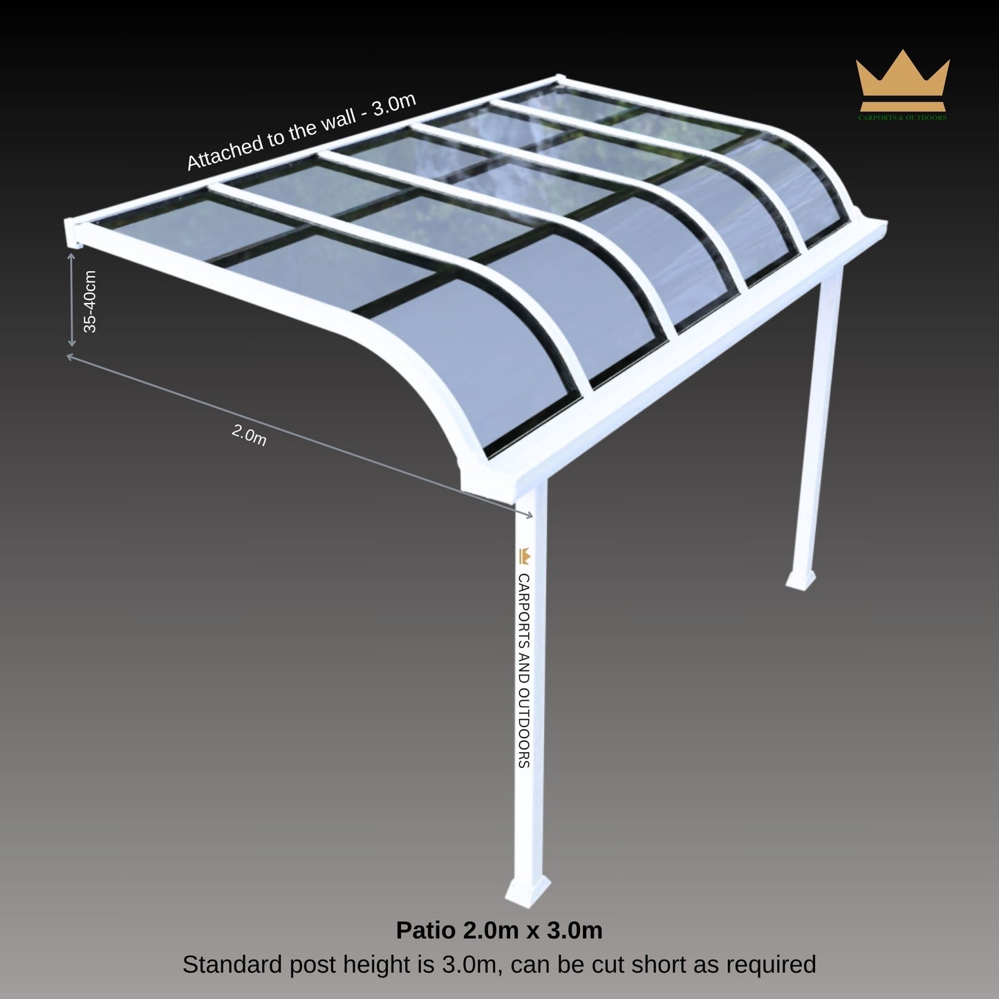 Aluminium Patio cover White frame with polycarbonate sheets 2.0m x 3.0m in Gold Coast