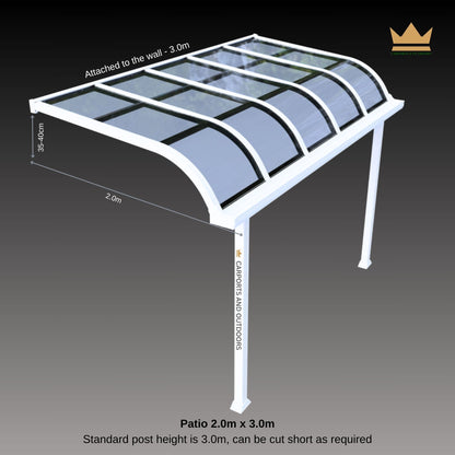 Aluminium Patio cover White frame with polycarbonate sheets 2.0m x 3.0m in Gold Coast
