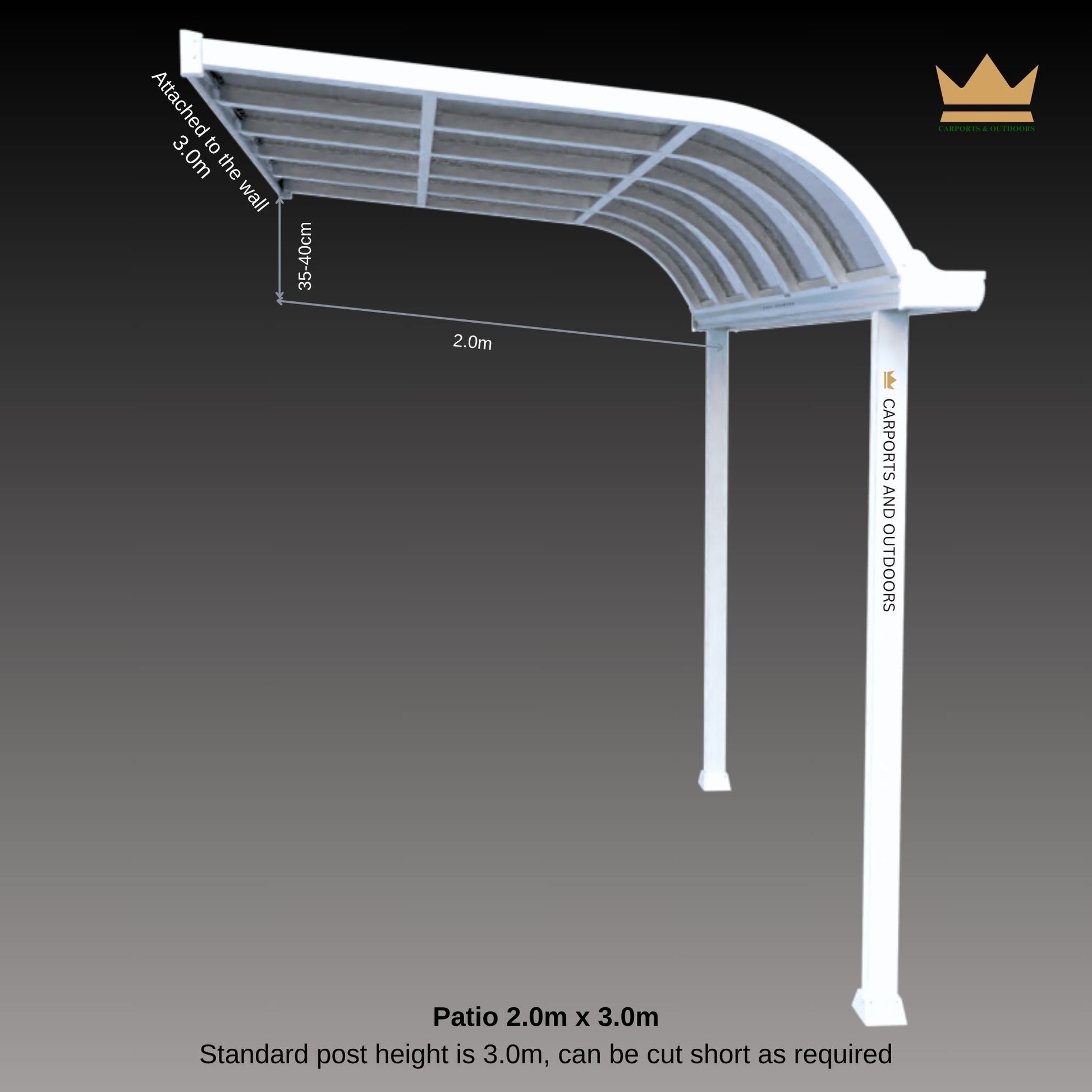 Aluminium Patio cover White frame with polycarbonate sheets 2.0m x 3.0m in Queensland