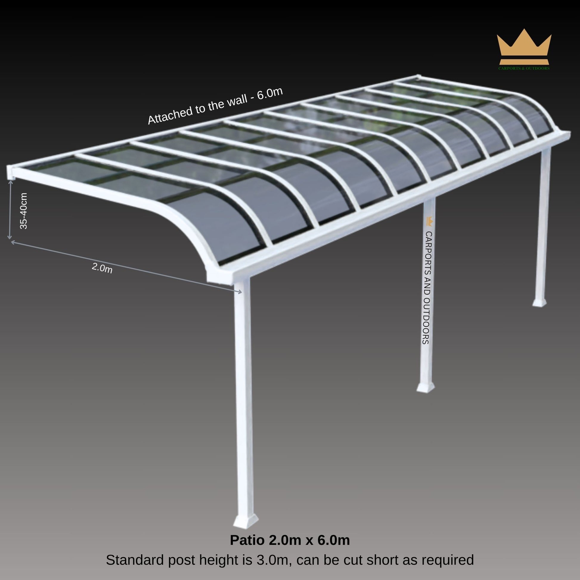 Aluminium Patio cover White frame with polycarbonate sheets Awning 2.0m x 6.0m in Gold Coast