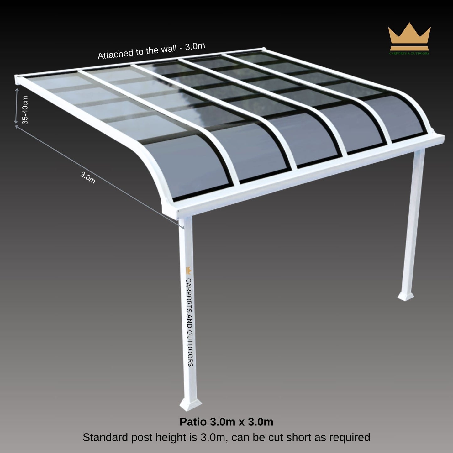 Aluminium Patio cover White frame with polycarbonate sheets 3.0m x 3.0m in Melbourne