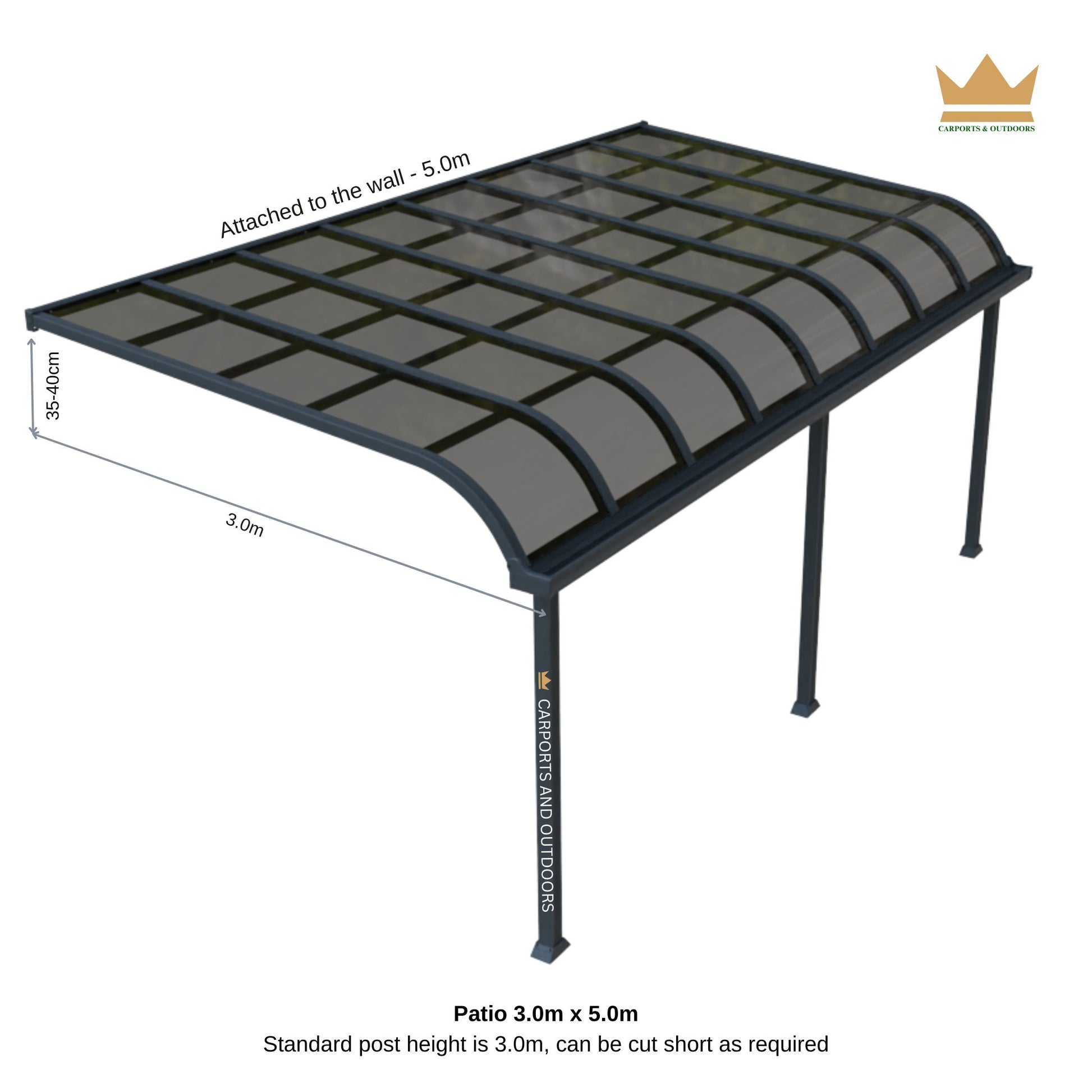 Aluminium Patio cover kit, Grey Frame with Dark Grey PC Sheets 3.0m x 5.0m in NSW