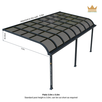Aluminium Patio cover kit, Grey Frame with Dark Grey PC Sheets 3.0m x 5.0m in NSW
