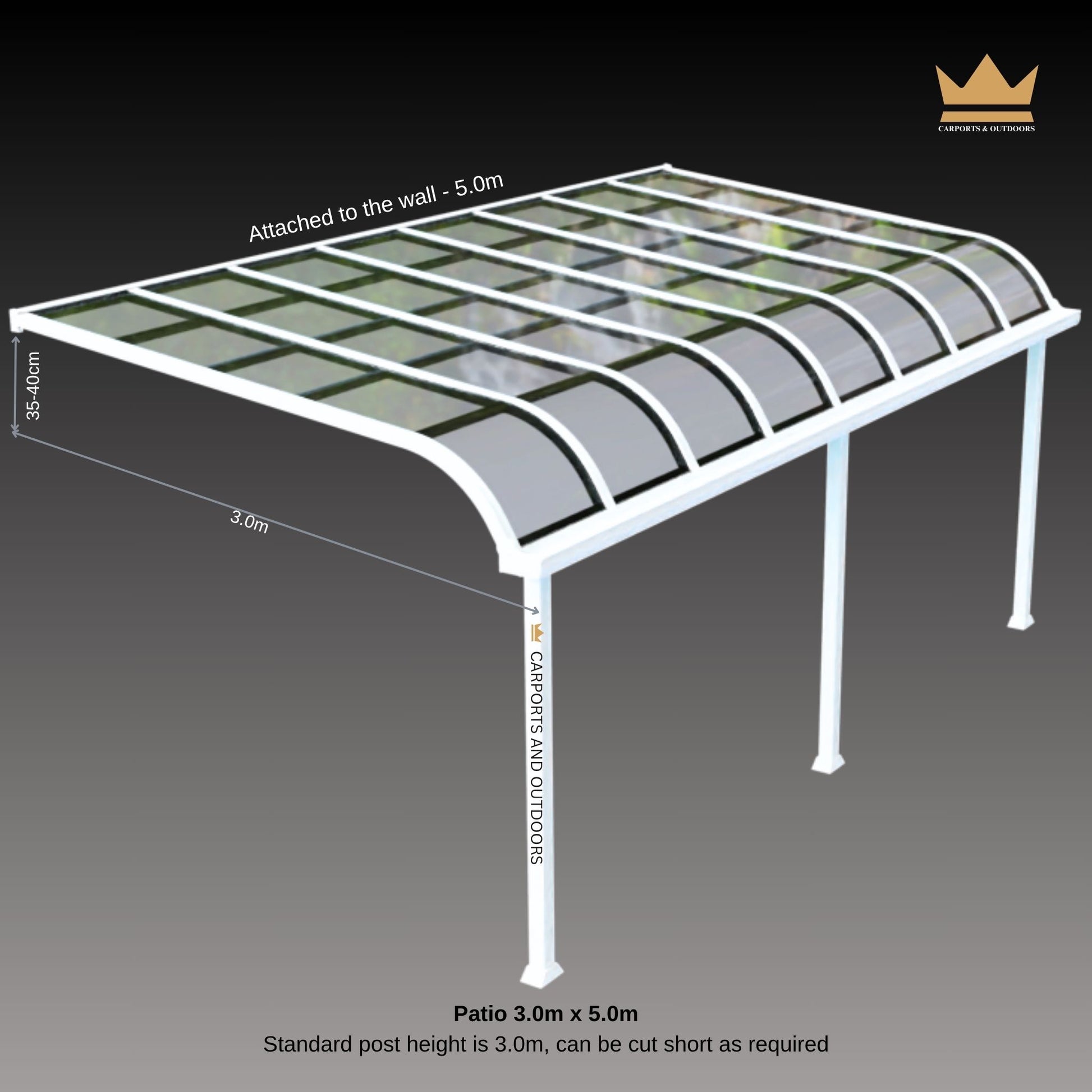Aluminium Patio cover White frame with polycarbonate sheets 3.0m x 5.0m in Melbourne